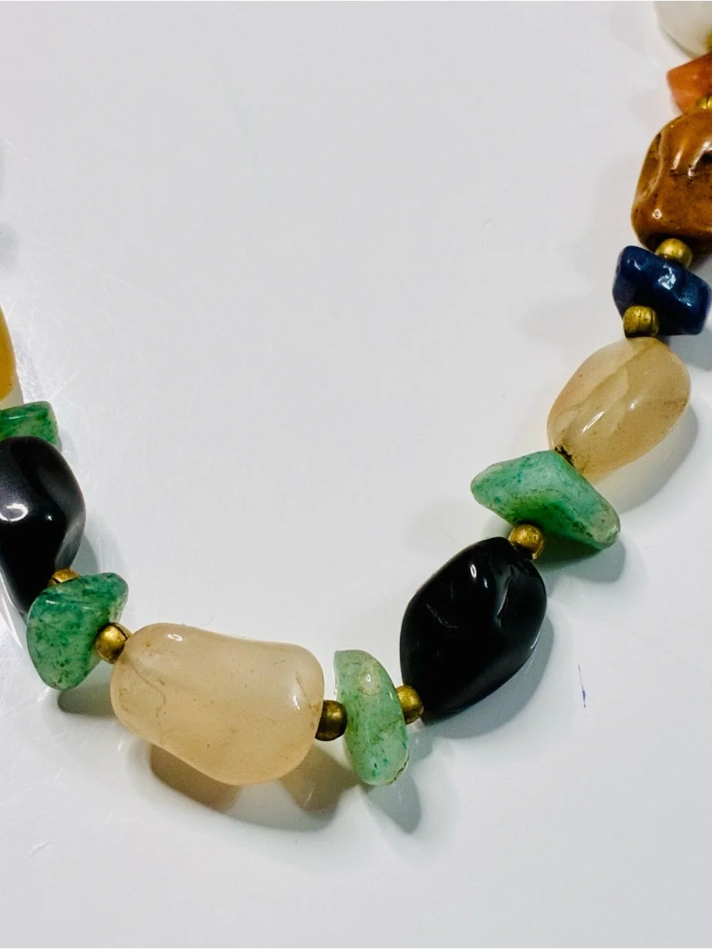 Multicolor Natural Stone Bead Necklace - Mixed Gem Accents VTG Hippie Cowgirl